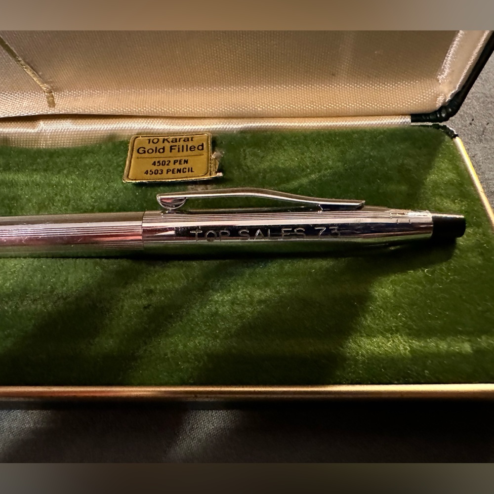 Vintage Cross Chrome Silver Century Mechanical Pencil In Green Case HAS ENGRAVIN - Picture 3 of 6